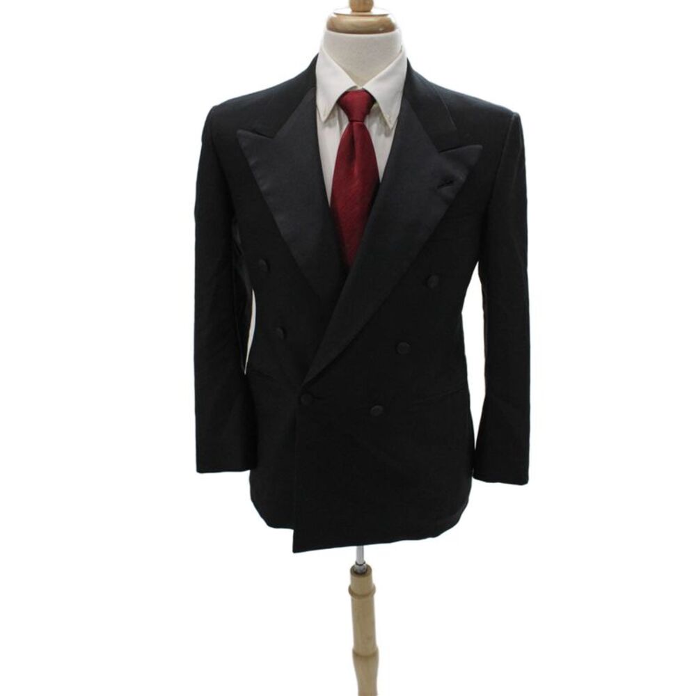 Partito Mens Double Breasted Black Wool Blend Button Jacket Size 40